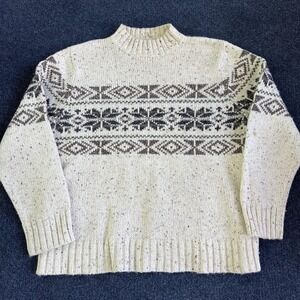 Vintage Architect Sweater Mens XL Beige Fair Isle Mock Neck Chunky Knit Pullover